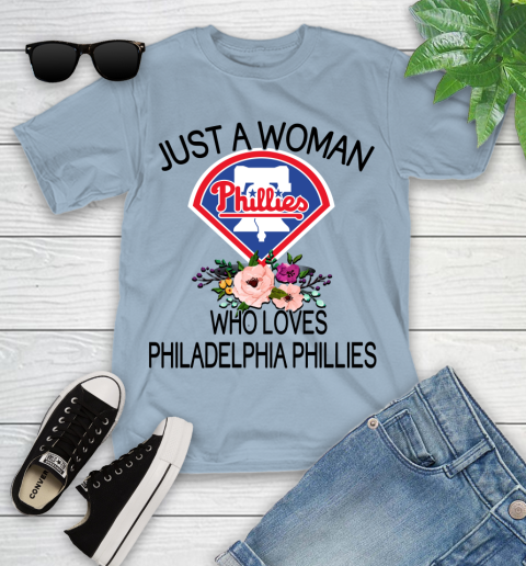 MLB Just A Woman Who Loves Philadelphia Phillies Baseball Sports Youth T-Shirt 6