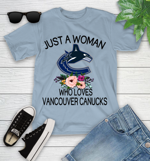 NHL Just A Woman Who Loves Vancouver Canucks Hockey Sports Youth T-Shirt 6
