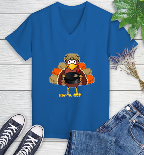 Anaheim Ducks Turkey Thanksgiving Day Women's V-Neck T-Shirt 10