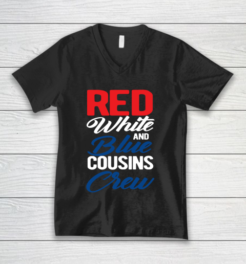 Independence Day 4th Of July Red White Blue Cousins Crew V-Neck T-Shirt