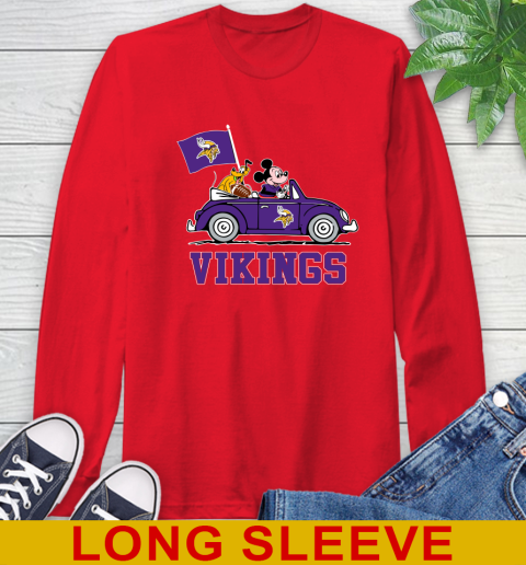 NFL Football Minnesota Vikings Pluto Mickey Driving Disney Shirt Long Sleeve T-Shirt - Image 11