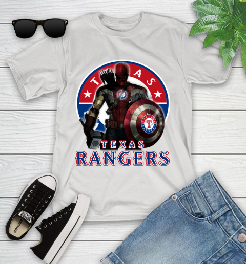 MLB Captain America Thor Spider Man Hawkeye Avengers Endgame Baseball Texas Rangers Youth T-Shirt