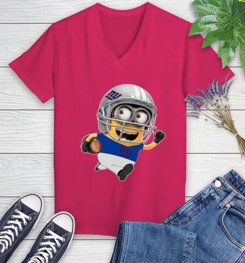NFL New York Giants Minions Disney Football Sports Women's V-Neck T-Shirt 9