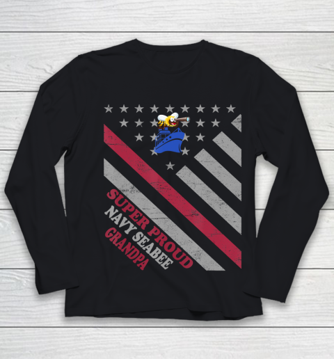 GrandFather gift shirt Vintage Flag Veteran Super Proud Navy Seabee Grandpa T Shirt Youth Long Sleeve