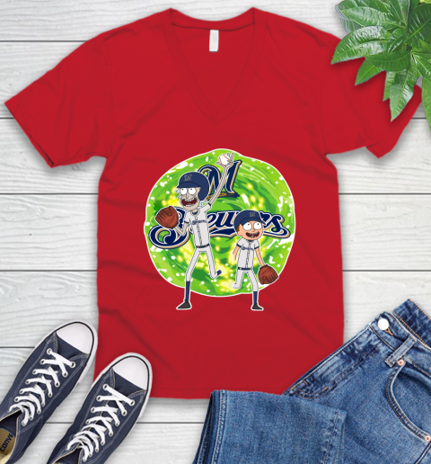 MLB Milwaukee Brewers Rick And Morty Baseball Sports V-Neck T-Shirt 7