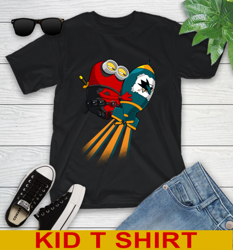 NHL Hockey San Jose Sharks Deadpool Minion Marvel Shirt Youth T-Shirt