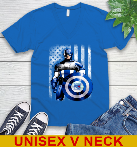 New York Rangers NHL Hockey Captain America Marvel Avengers American Flag Shirt V-Neck T-Shirt 5