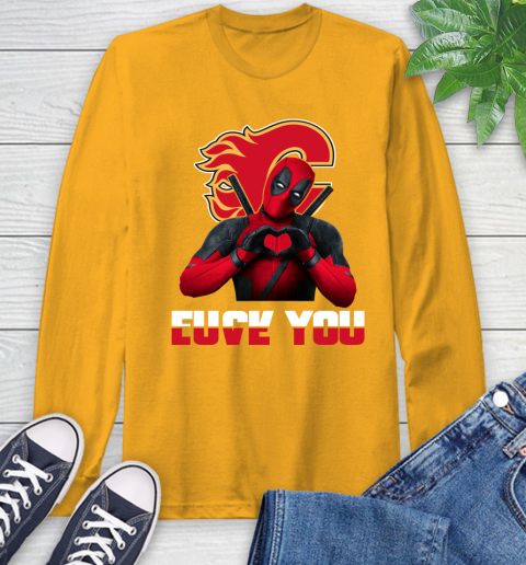 NHL Calgary Flames Deadpool Love You Fuck You Hockey Sports Long Sleeve T-Shirt 2
