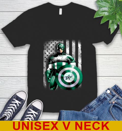 Dallas Stars NHL Hockey Captain America Marvel Avengers American Flag Shirt V-Neck T-Shirt