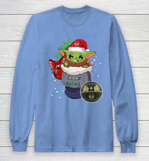 Milwaukee Bucks Christmas Baby Yoda Star Wars Funny Happy NBA Long Sleeve T-Shirt 11
