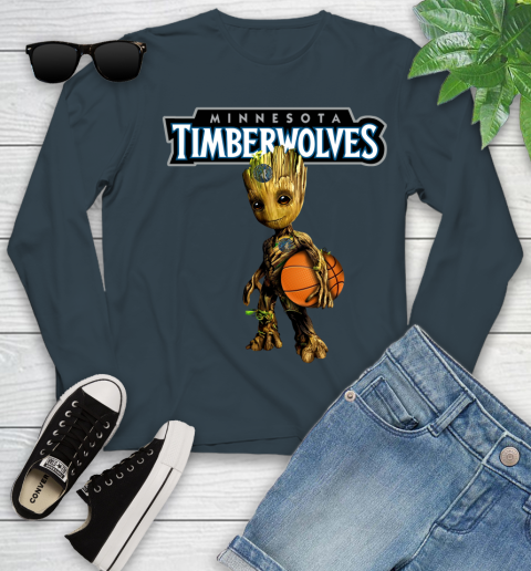 Minnesota Timberwolves NBA Basketball Groot Marvel Guardians Of The Galaxy Youth Long Sleeve 8