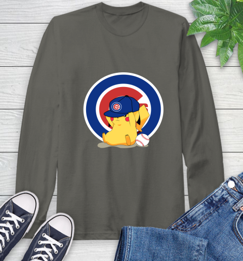MLB Pikachu Baseball Sports Chicago Cubs Long Sleeve T-Shirt 8