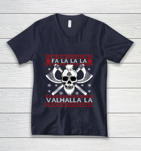 Ugly Christmas Sweater Fa La La Valhalla Viking V-Neck T-Shirt 2