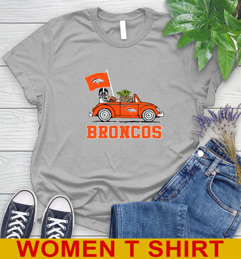 NFL Football Denver Broncos Darth Vader Baby Yoda Driving Star Wars Shirt Women's T-Shirt - Image 6