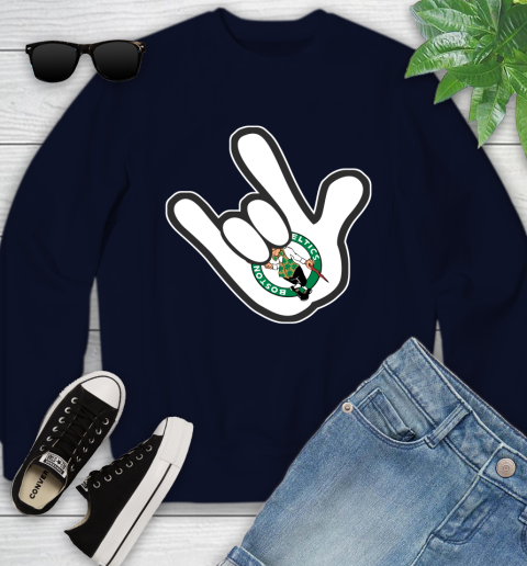 Boston Celtics NBA Basketball Mickey Rock Hand Disney Youth Sweatshirt 3