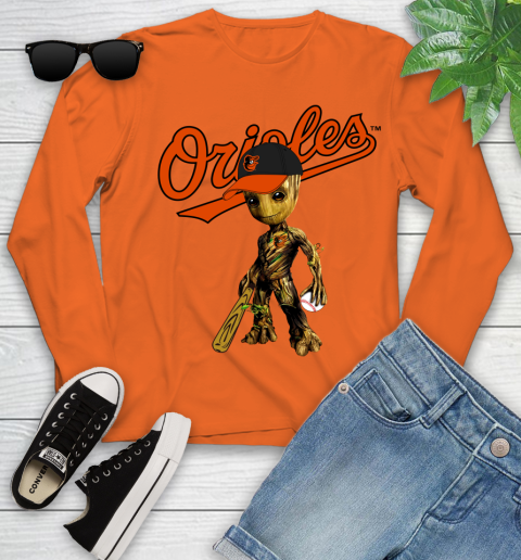 MLB Baltimore Orioles Groot Guardians Of The Galaxy Baseball Youth Long Sleeve 4