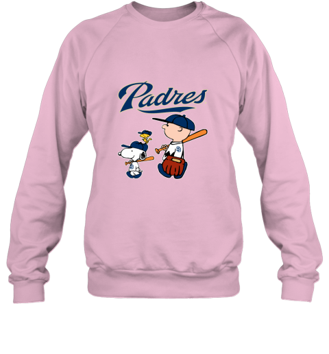 25uo san diego padres lets play baseball together snoopy mlb shirt sweatshirt 35 front light pink