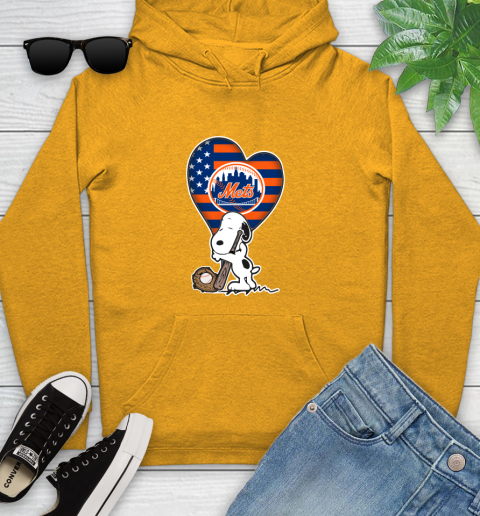 New York Mets MLB Baseball The Peanuts Movie Adorable Snoopy Youth Hoodie 3