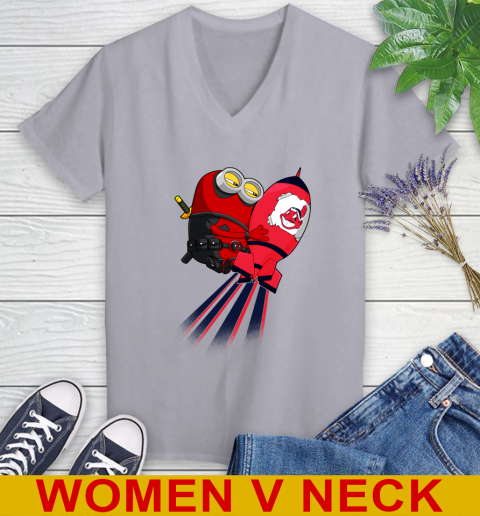 MLB Baseball Cleveland Indians Deadpool Minion Marvel Shirt Women's V-Neck T-Shirt 4