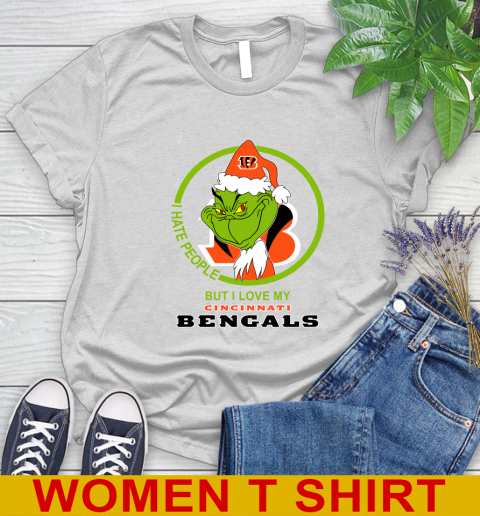 Cincinnati Bengals NFL Christmas Grinch I Hate People But I Love My Favorite Football Team Women's T-Shirt