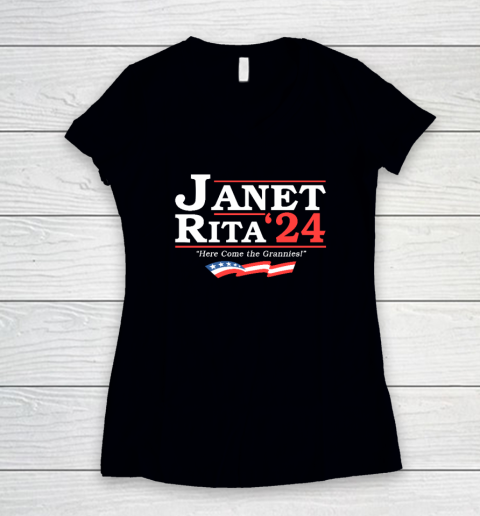 Janet and Rita 2024 Here Come the Grannies Women's V-Neck T-Shirt