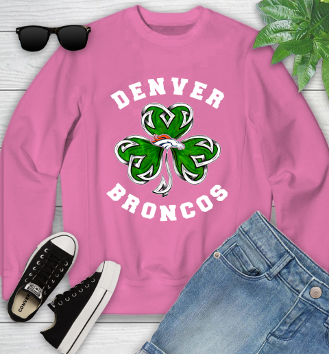 NFL Denver Broncos Three Leaf Clover St Patrick's Day Football Sports Youth Sweatshirt 6