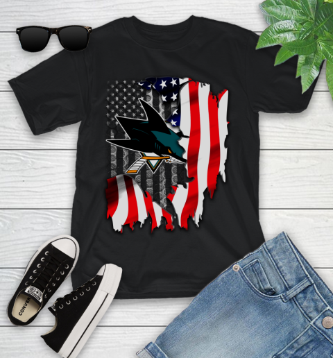 San Jose Sharks NHL Hockey American Flag Youth T-Shirt