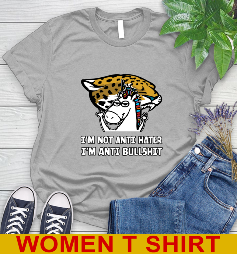 Jacksonville Jaguars NFL Football Unicorn I'm Not Anti Hater I'm Anti Bullshit Women's T-Shirt 5