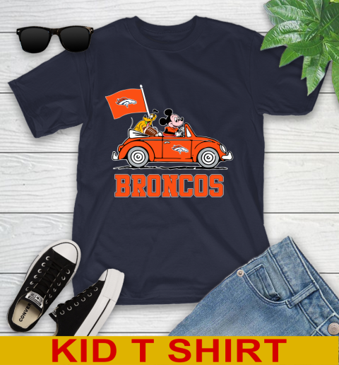 NFL Football Denver Broncos Pluto Mickey Driving Disney Shirt Youth T-Shirt 3