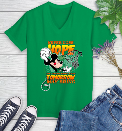 Boston Celtics NBA Basketball Mickey Disney Never Lose Hope Women's V-Neck T-Shirt 5
