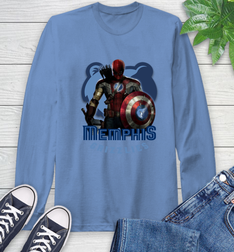 Memphis Grizzlies NBA Basketball Captain America Thor Spider Man Hawkeye Avengers Long Sleeve T-Shirt 11