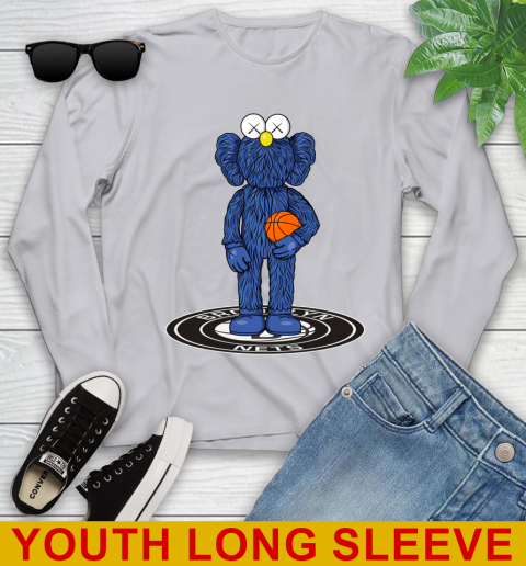 NBA Basketball Brooklyn Nets Kaws Bff Blue Figure Shirt Youth Long Sleeve 6