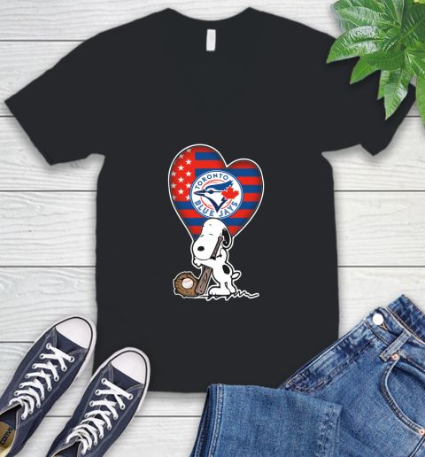 Toronto Blue Jays MLB Baseball The Peanuts Movie Adorable Snoopy V-Neck T-Shirt 2