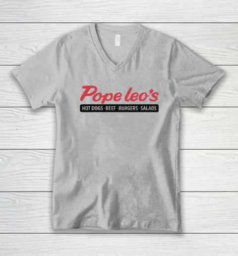 Pope Leo's Hot Dogs Beef Burgers Salads V-Neck T-Shirt 2