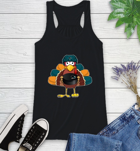 San Jose Sharks Turkey Thanksgiving Day Racerback Tank 2