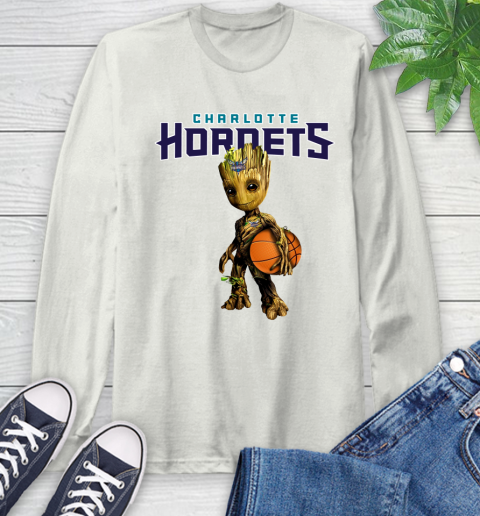 Charlotte Hornets NBA Basketball Groot Marvel Guardians Of The Galaxy Long Sleeve T-Shirt 12