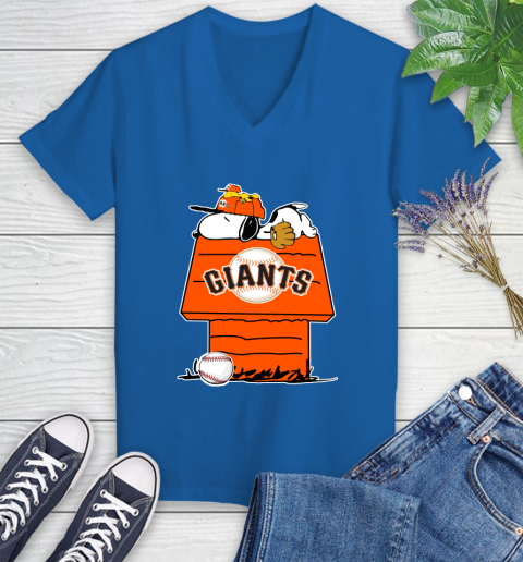 MLB San Francisco Giants Snoopy Woodstock The Peanuts Movie Baseball T Shirt_000 Women's V-Neck T-Shirt 10