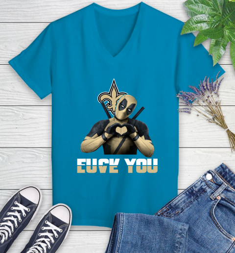 NHL New Orleans Saints Deadpool Love You Fuck You Football Sports Women's V-Neck T-Shirt 7