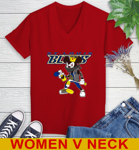 St.Louis Blues NHL Hockey Mickey Peace Sign Sports Women's V-Neck T-Shirt 12
