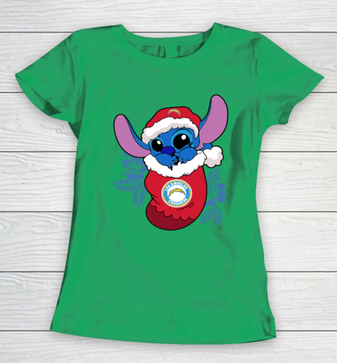 Los Angeles Chargers Christmas Stitch In The Sock Funny Disney NFL Women's T-Shirt