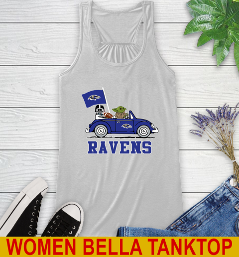 NFL Football Baltimore Ravens Darth Vader Baby Yoda Driving Star Wars Shirt Racerback Tank