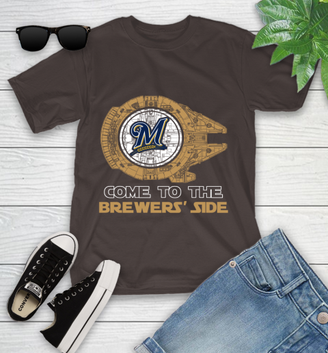 MLB Come To The Milwaukee Brewers Side Star Wars Baseball Sports Youth T-Shirt 7