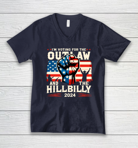 I'm Voting For the Outlaw And The Hillbilly 2024 US Flag V-Neck T-Shirt 2