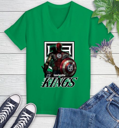 NHL Captain America Thor Spider Man Hawkeye Avengers Endgame Hockey Los Angeles Kings Women's V-Neck T-Shirt 5