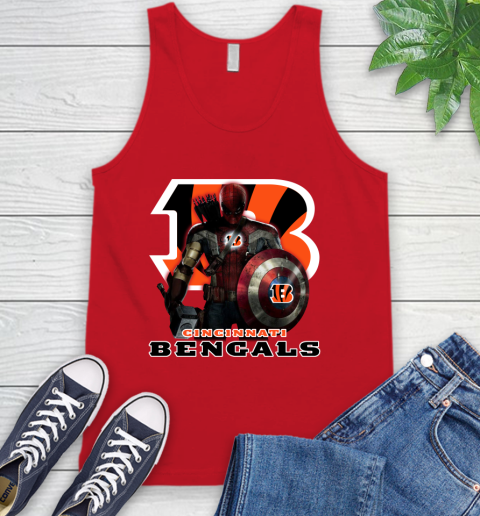 NFL Captain America Thor Spider Man Hawkeye Avengers Endgame Football Cincinnati Bengals Tank Top 6