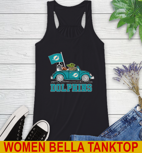 NFL Football Miami Dolphins Darth Vader Baby Yoda Driving Star Wars Shirt Racerback Tank 2