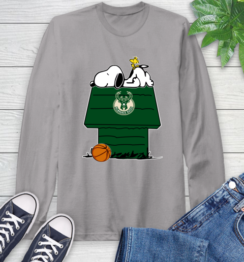 Milwaukee Bucks NBA Basketball Snoopy Woodstock The Peanuts Movie Long Sleeve T-Shirt 6