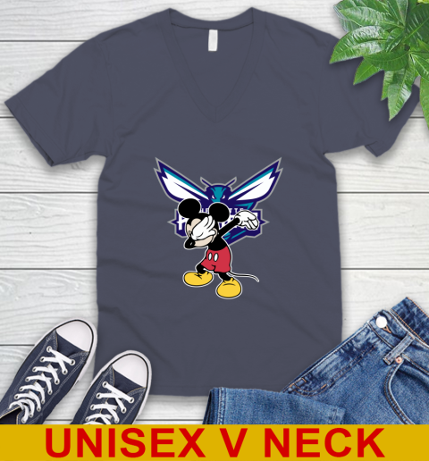 Charlotte Hornets NBA Basketball Dabbing Mickey Disney Sports V-Neck T-Shirt 8