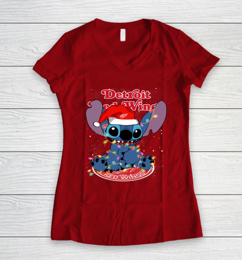 Detroit Red Wings NHL Hockey noel stitch Christmas Women's V-Neck T-Shirt 6