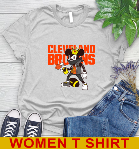 Cleveland Browns NFL Football Mickey Peace Sign Sports Women's T-Shirt